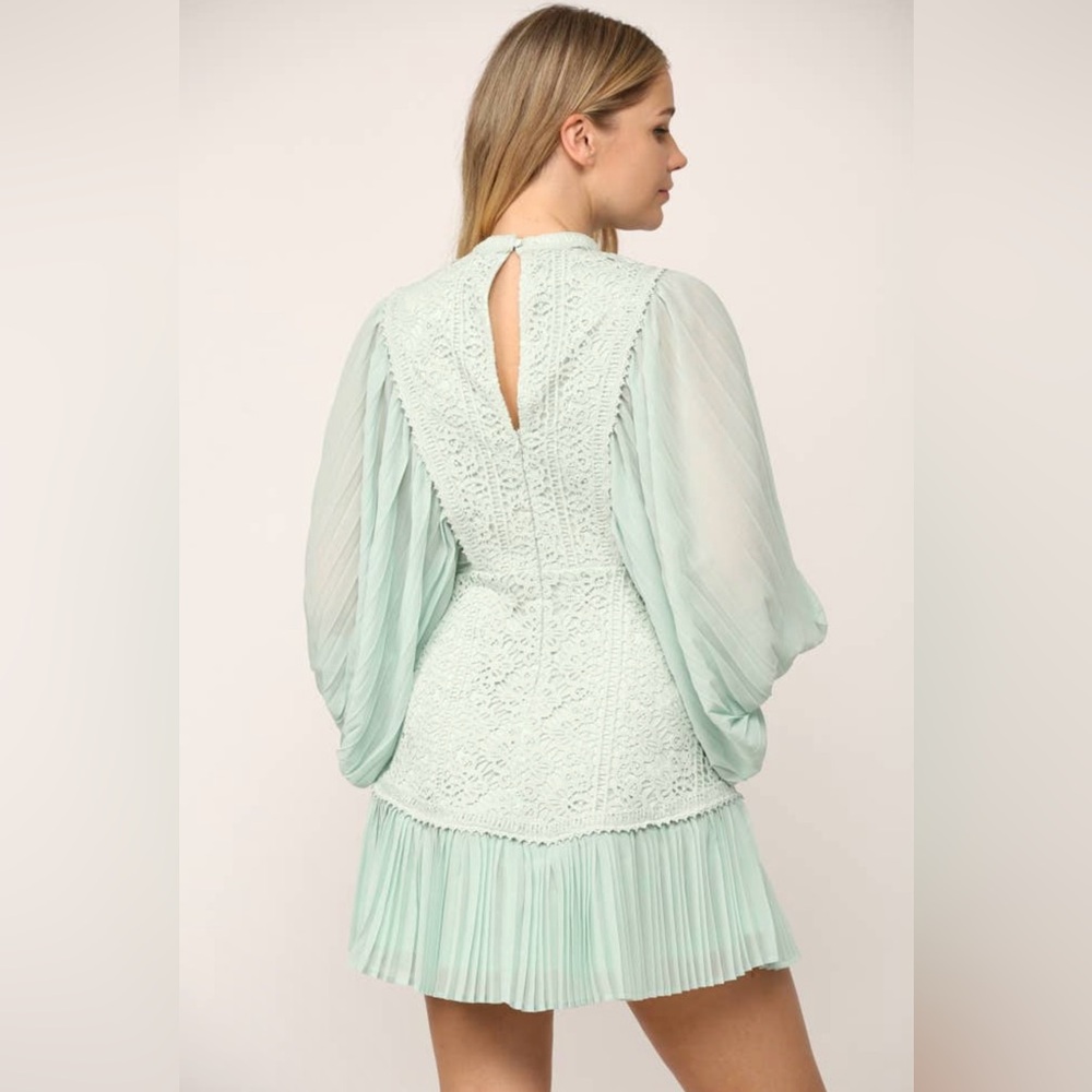 Pleated Volume Sleeve Lace Mini Dress|Statement Long Sleeve Party Dress|S–M - Picture 11 of 12